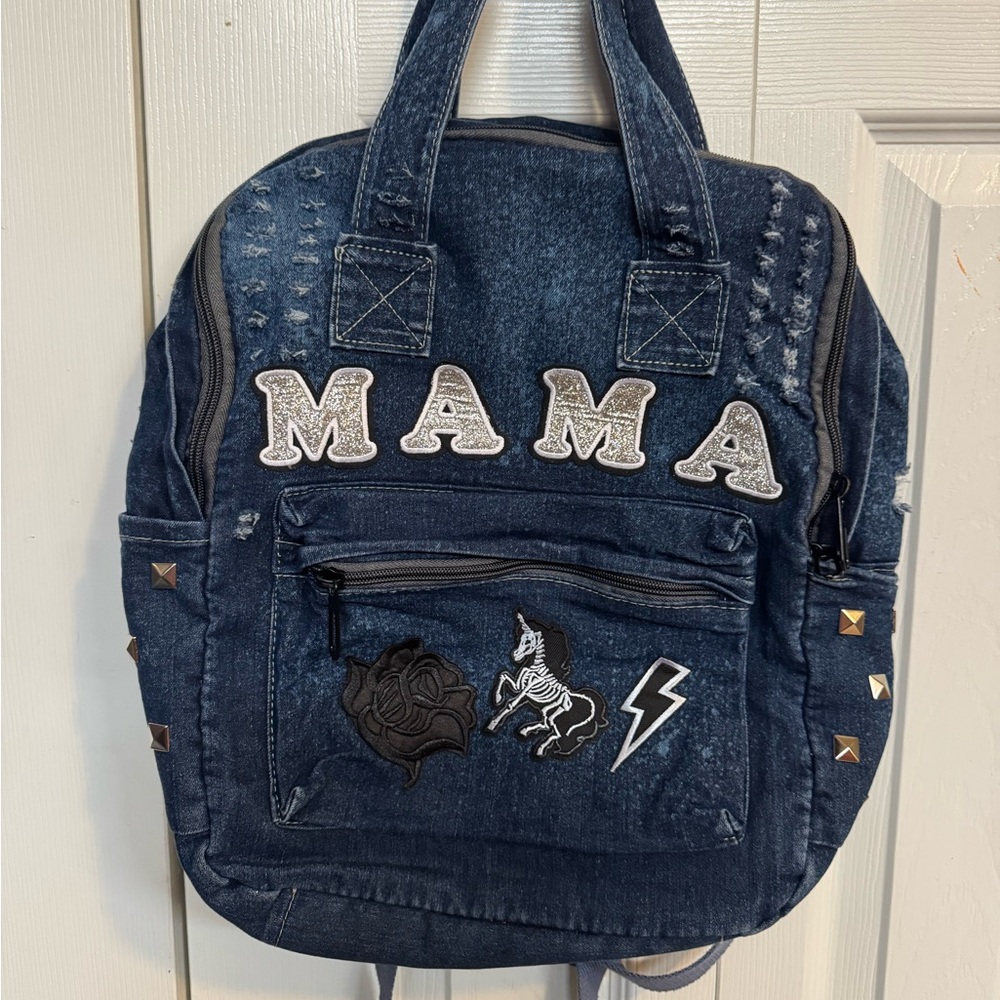 Denim Backpack with Patches